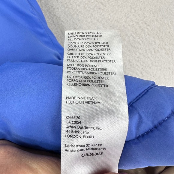 Pilcro Anthropologie Puffer Jacket Womens L Blue Hooded Full Zip Semi Cropped - Picture 7 of 7